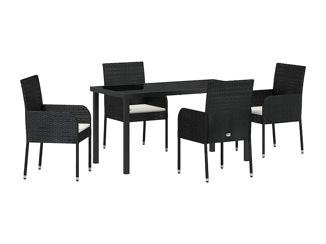 Ensemble de Salle à Manger de Jardin de 5 Pièces avec Coussins en Poly Rattan Noir