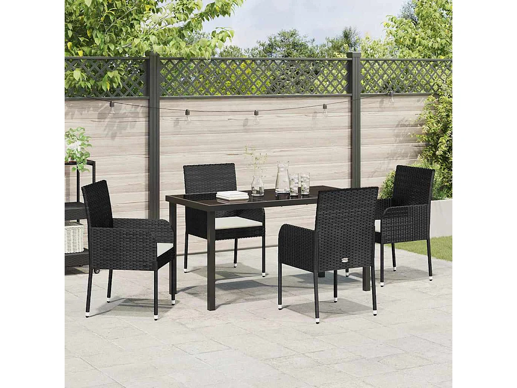 Ensemble de Salle à Manger de Jardin de 5 Pièces avec Coussins en Poly Rattan Noir