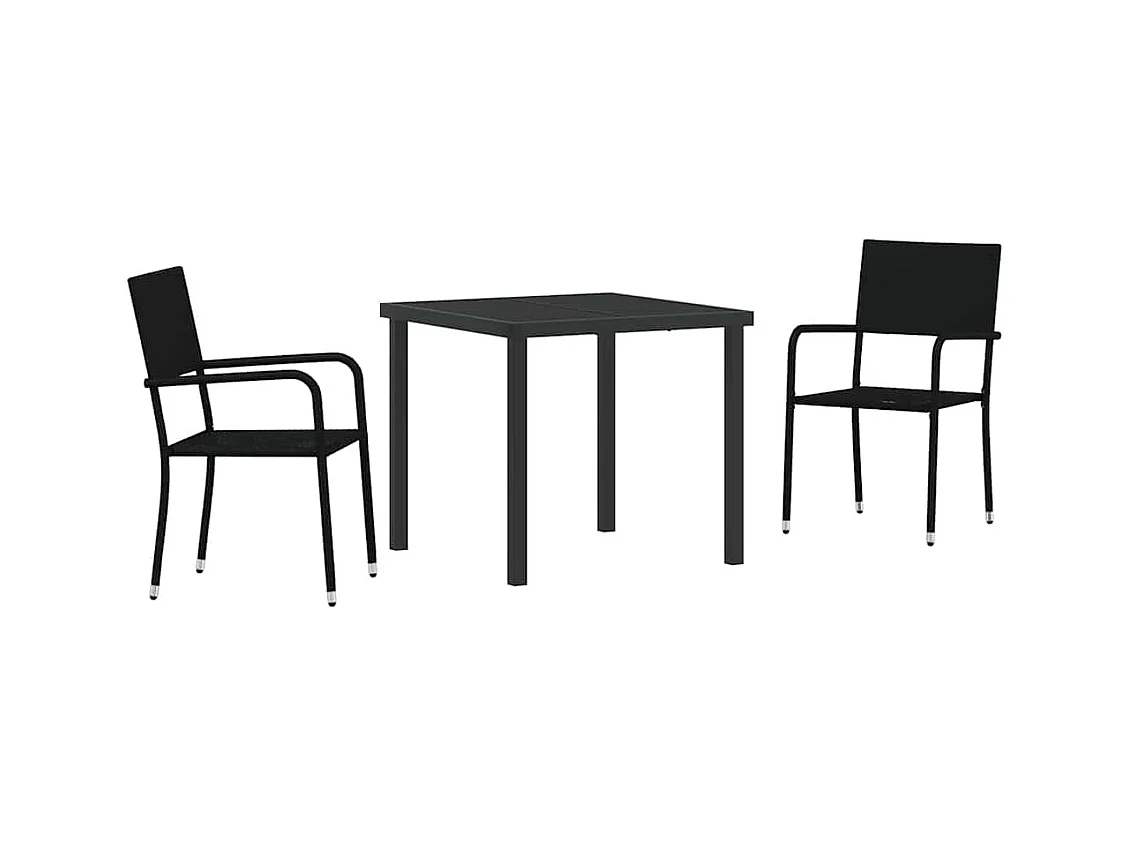 Set da pranzo da giardino in polyrattan nero da 3 pezzi