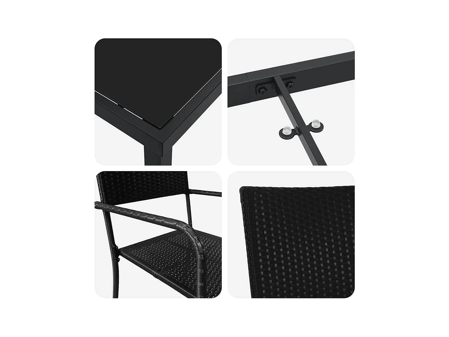 Set da pranzo da giardino in polyrattan nero da 3 pezzi