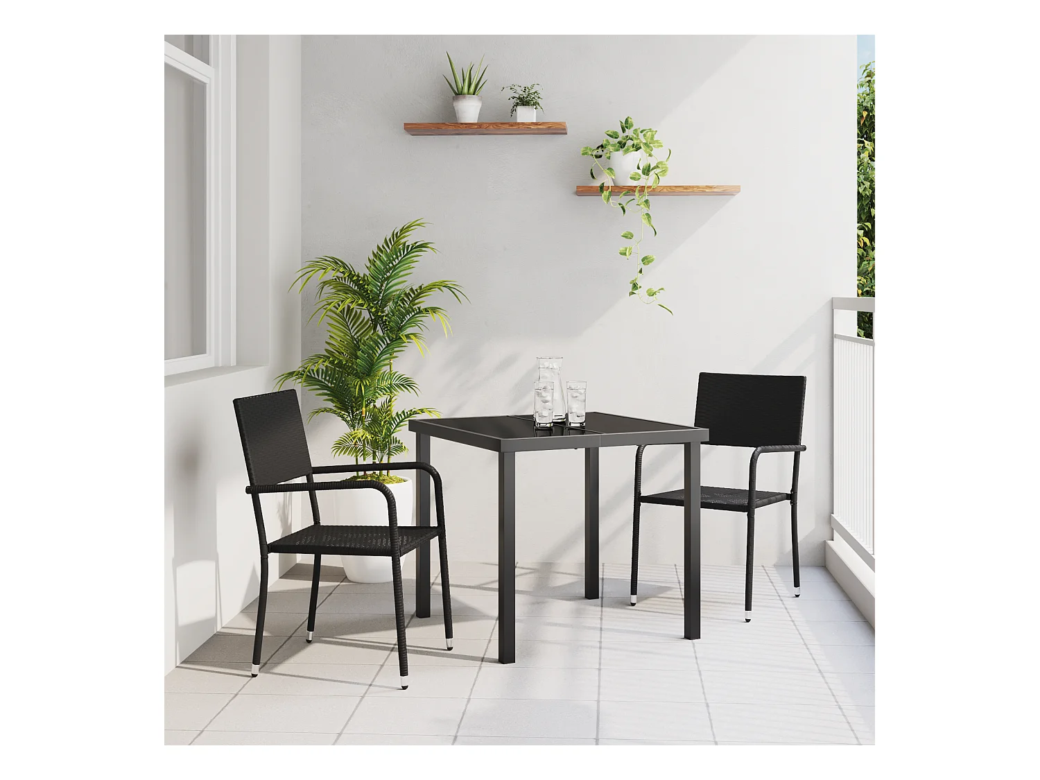 Ensemble de salle à manger de jardin 3 pièces Noir en poly rattan