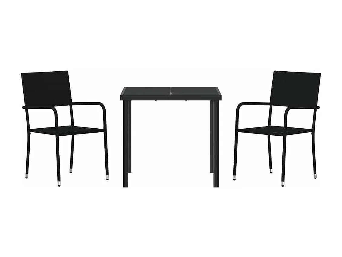 Ensemble de salle à manger de jardin 3 pièces Noir en poly rattan
