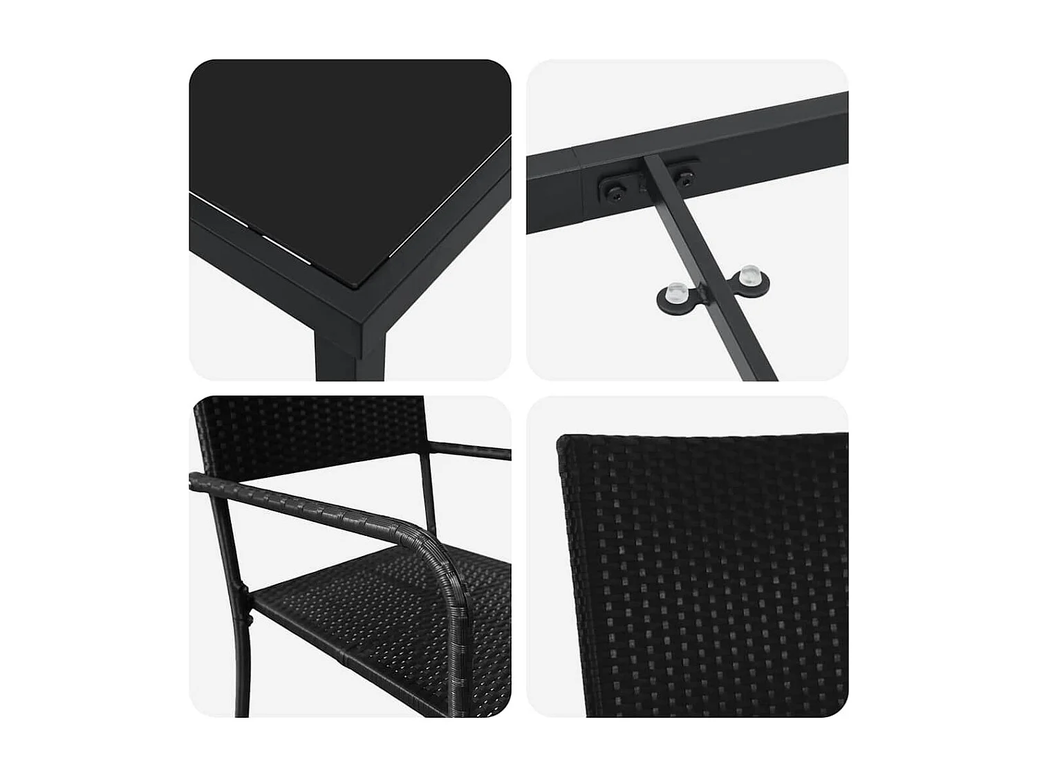 Ensemble de salle à manger de jardin 3 pièces Noir en poly rattan