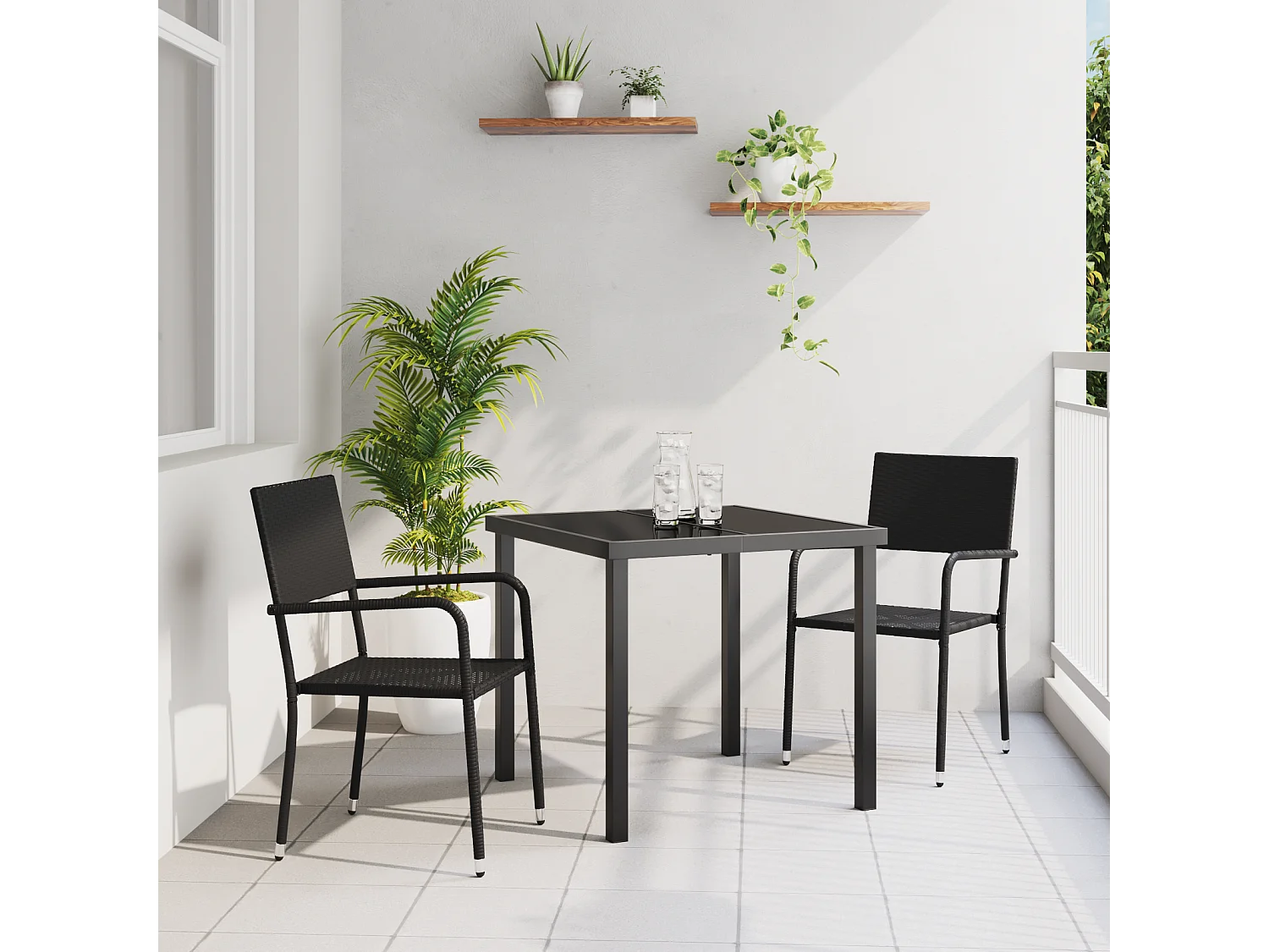 Ensemble de salle à manger de jardin 3 pièces Noir en poly rattan