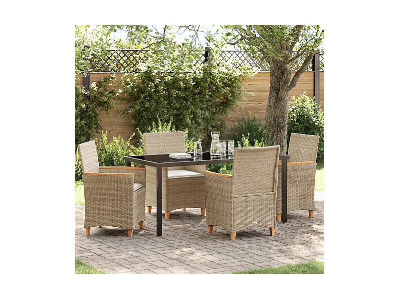 5-delige tuinset met kussens, beige polyrotan