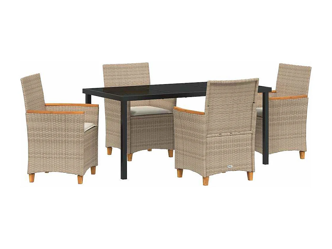 5-delige tuinset met kussens, beige polyrotan