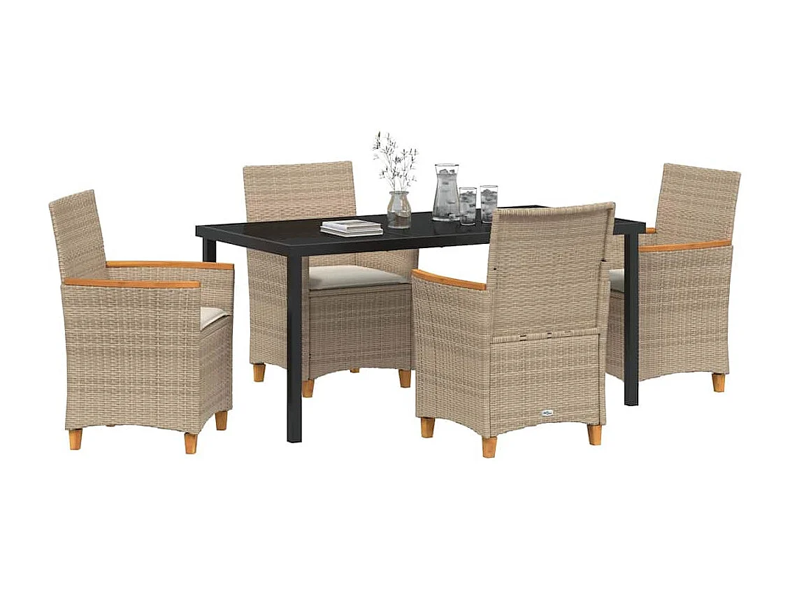 5-delige tuinset met kussens, beige polyrotan