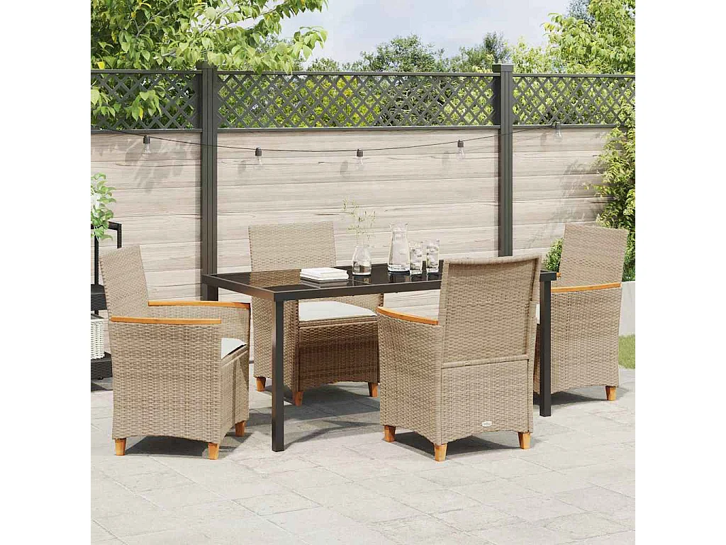 5-delige tuinset met kussens, beige polyrotan