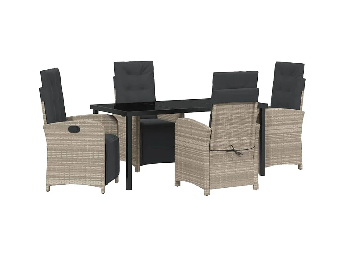 Set da pranzo da giardino da 5 pezzi con cuscini in polyrattan grigio chiaro