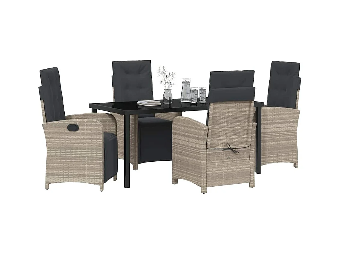 Set da pranzo da giardino da 5 pezzi con cuscini in polyrattan grigio chiaro