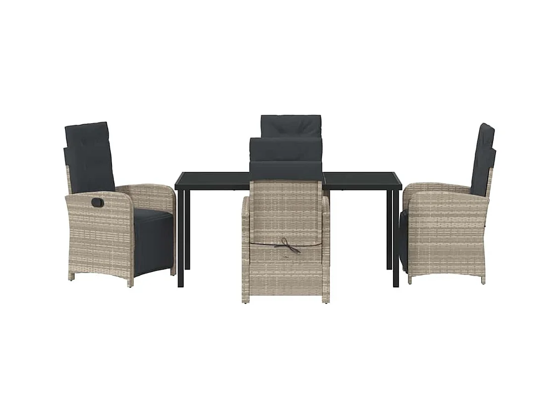 Ensemble salle à manger jardin 5 pièces avec coussins poly rotin gris clair