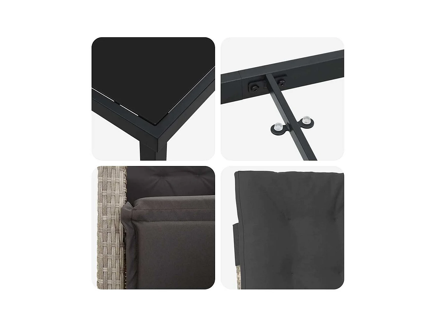 Ensemble salle à manger jardin 5 pièces avec coussins poly rotin gris clair