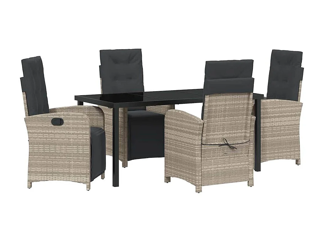 Set da pranzo da giardino da 5 pezzi con cuscini in polyrattan grigio chiaro