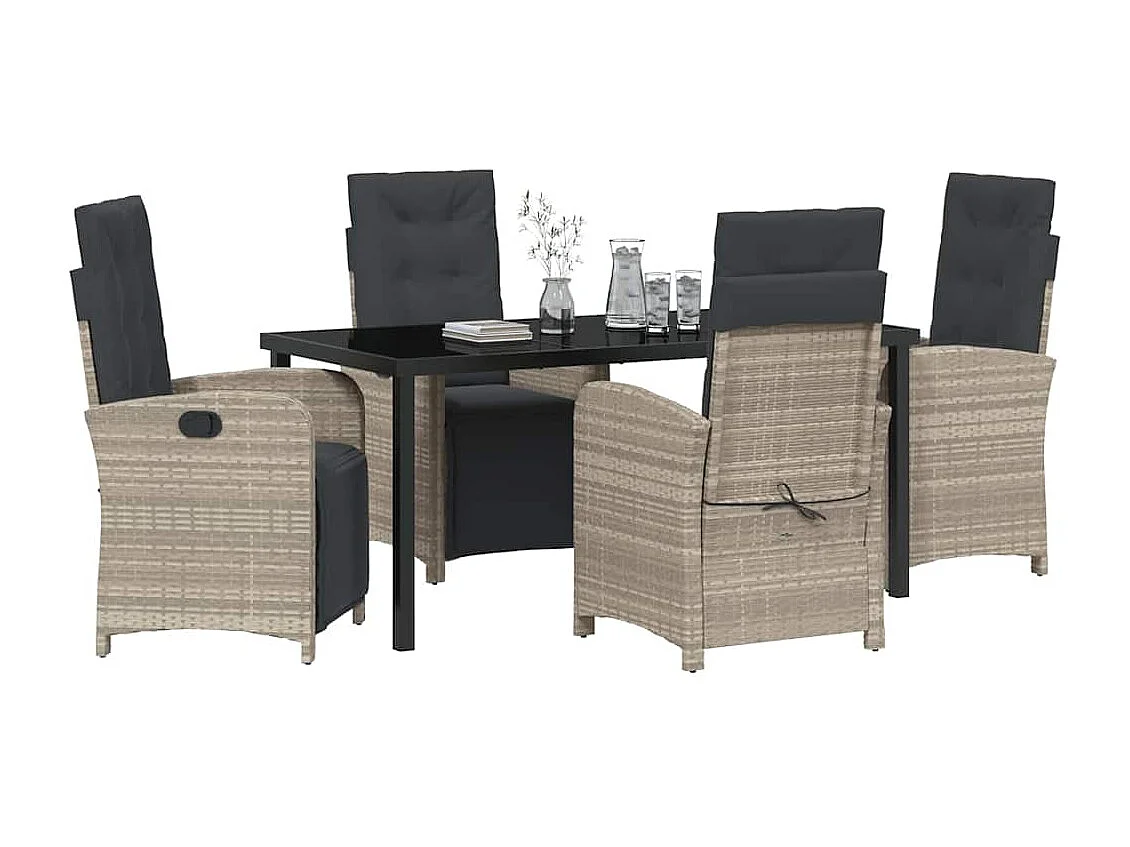 Set da pranzo da giardino da 5 pezzi con cuscini in polyrattan grigio chiaro