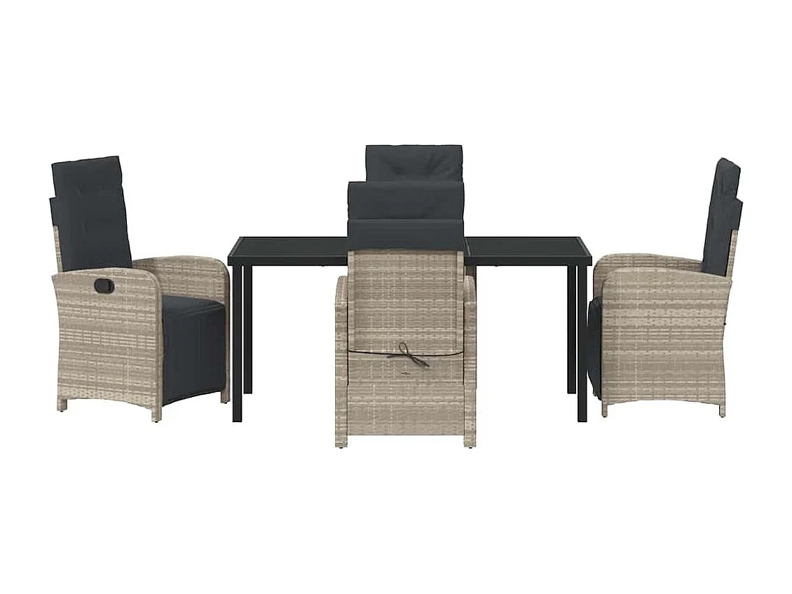 Set da pranzo da giardino da 5 pezzi con cuscini in polyrattan grigio chiaro