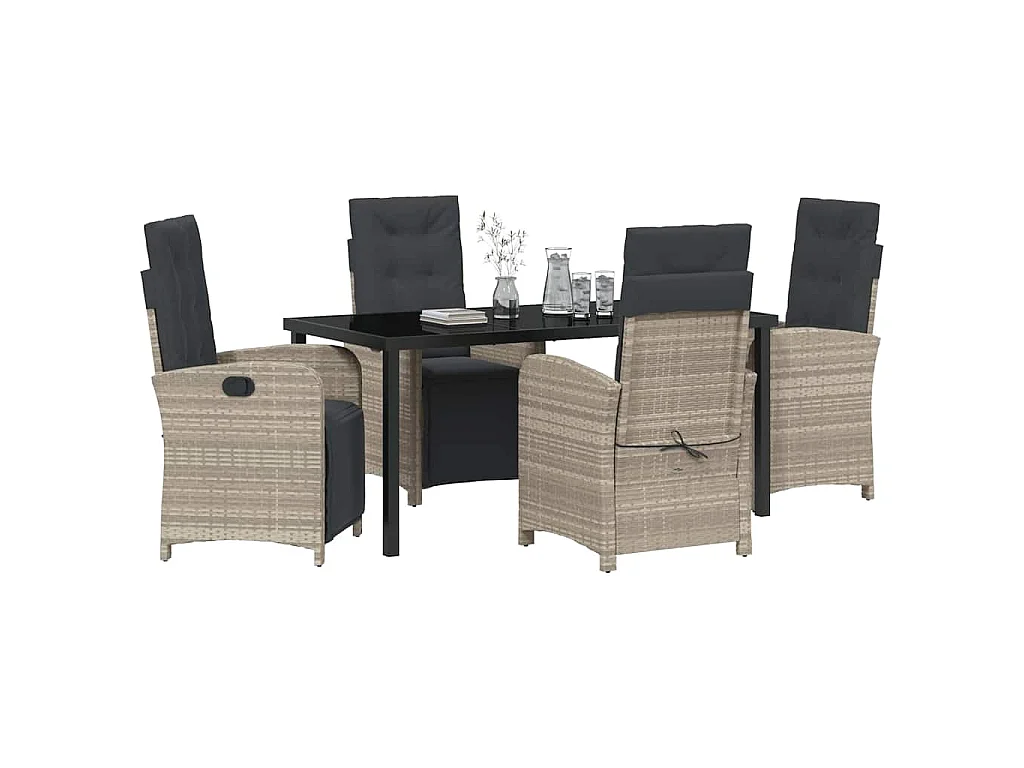 Ensemble salle à manger jardin 5 pièces avec coussins poly rotin gris clair