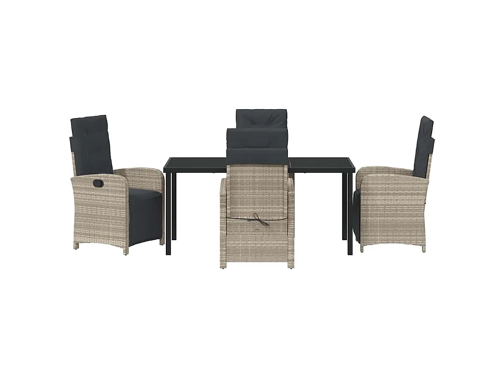 Ensemble salle à manger jardin 5 pièces avec coussins poly rotin gris clair