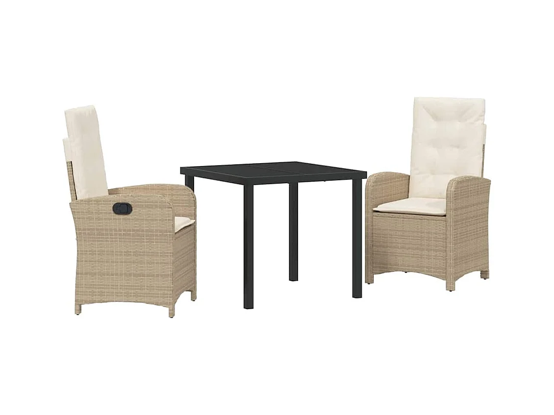 Set da pranzo da giardino composto da 3 pezzi con cuscini in polyrattan beige
