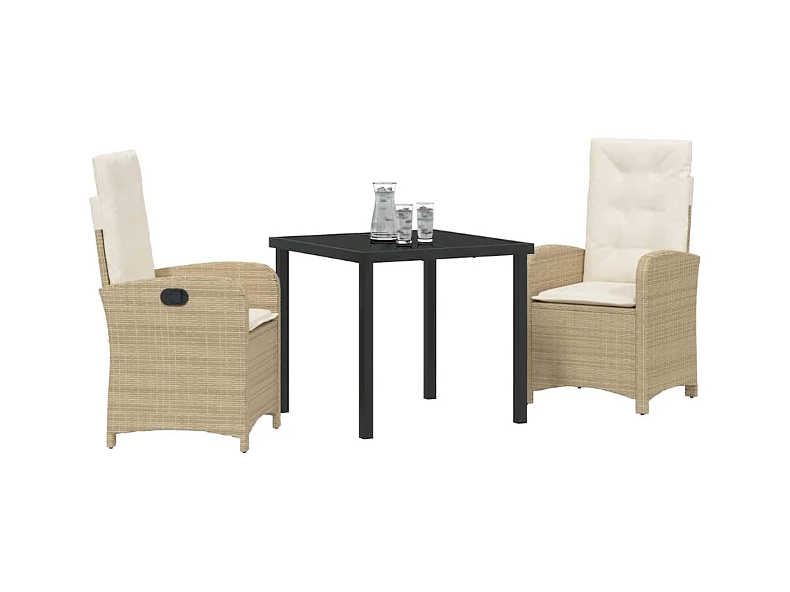 Set da pranzo da giardino composto da 3 pezzi con cuscini in polyrattan beige