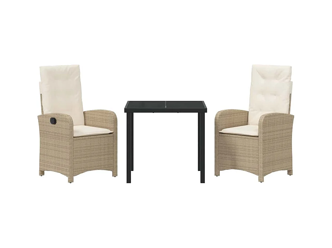 Set da pranzo da giardino composto da 3 pezzi con cuscini in polyrattan beige