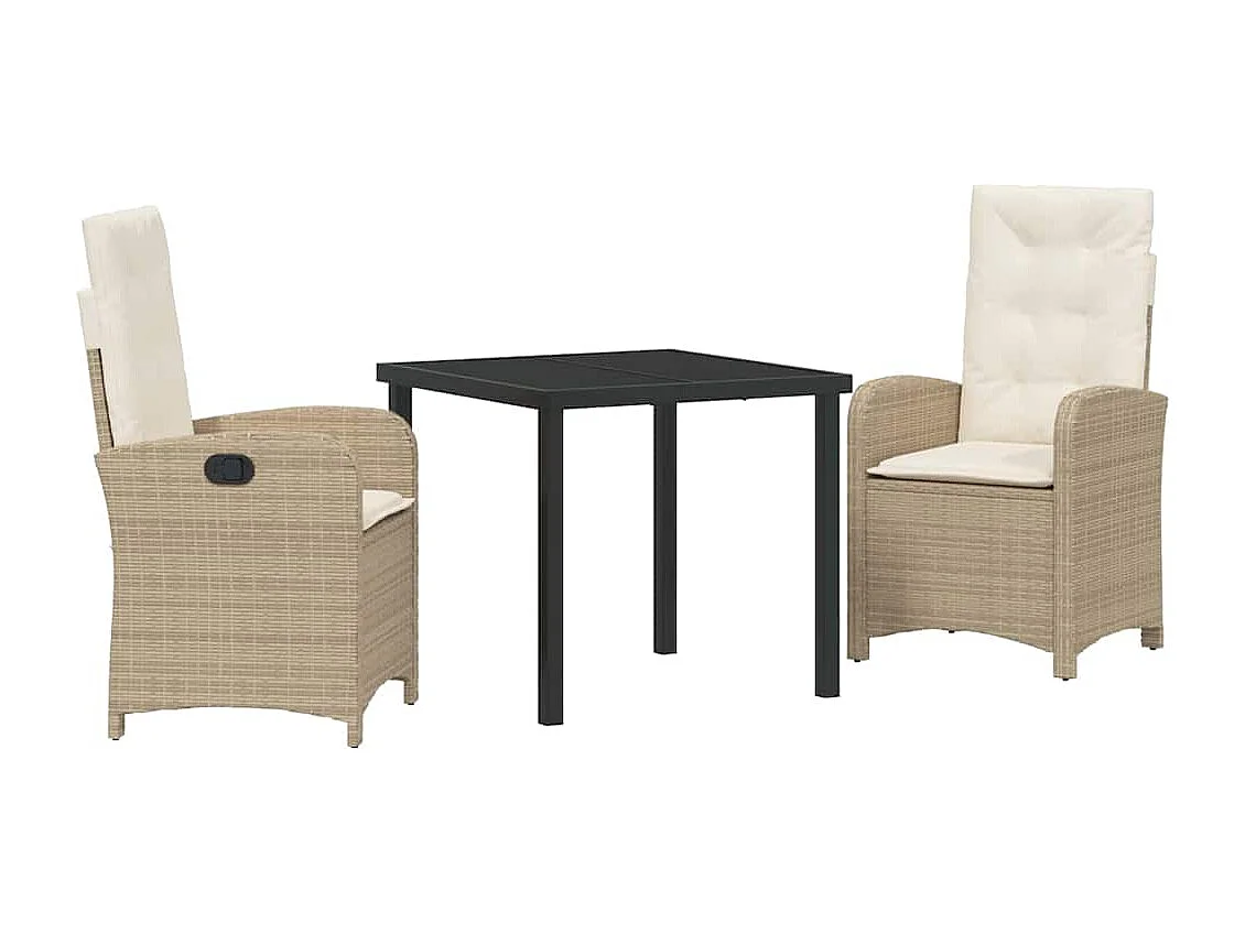 Set de salle à manger de jardin 3 pièces avec coussins beige rattan poly