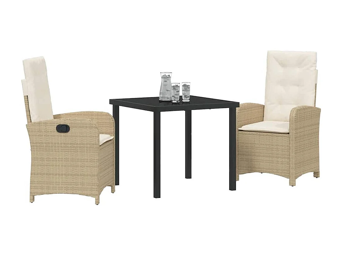 Set de salle à manger de jardin 3 pièces avec coussins beige rattan poly