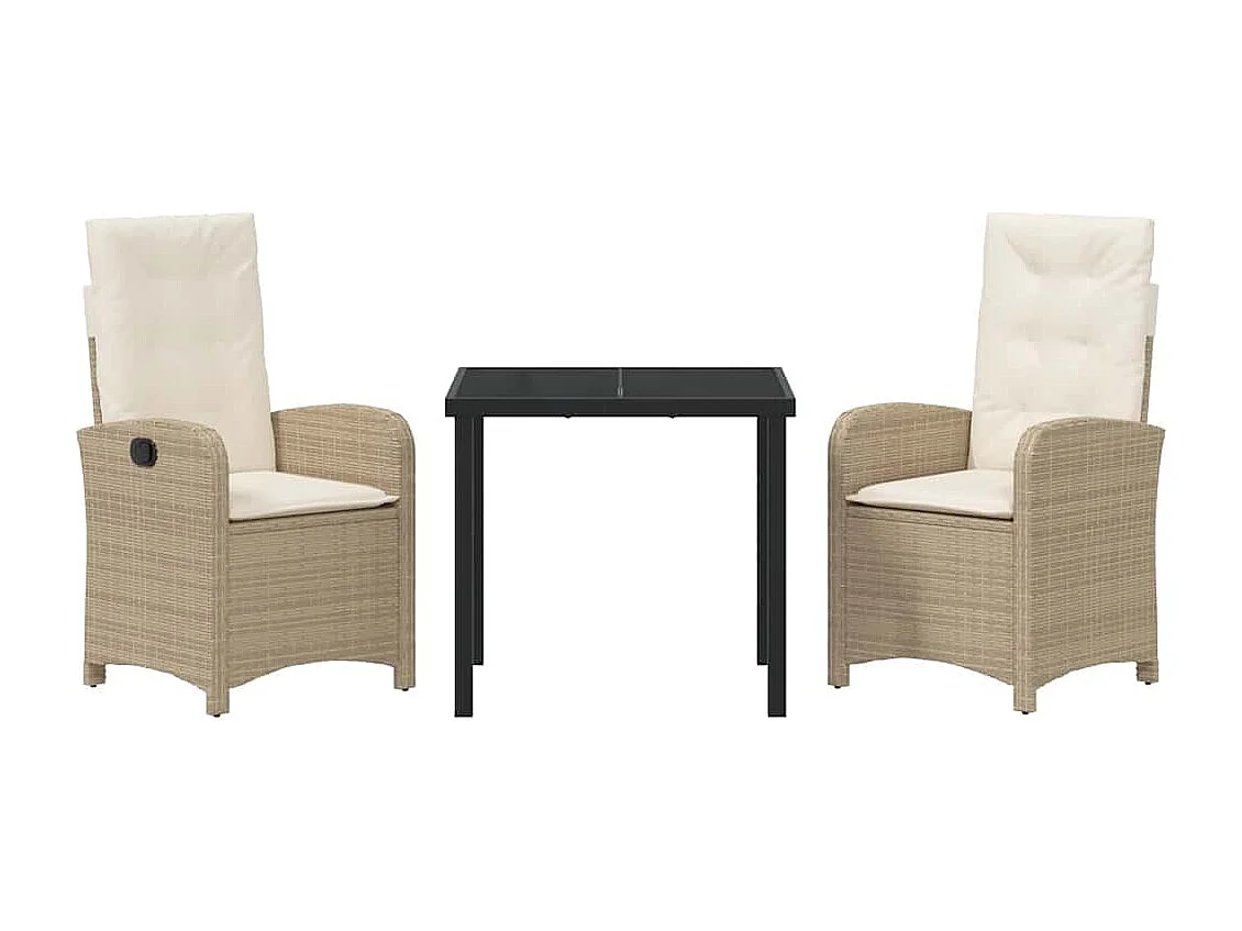Set de salle à manger de jardin 3 pièces avec coussins beige rattan poly