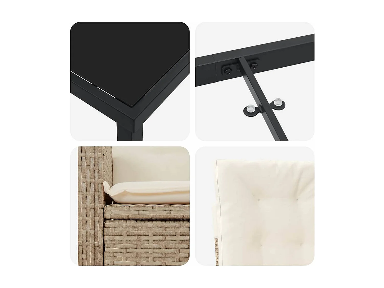 Set de salle à manger de jardin 3 pièces avec coussins beige rattan poly