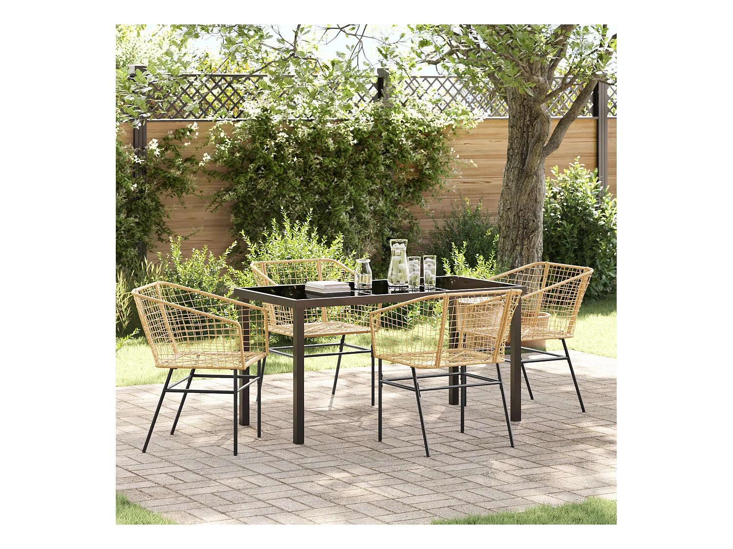 Set de Salle à Manger de Jardin 5 Pièces Marron Poly Rattan