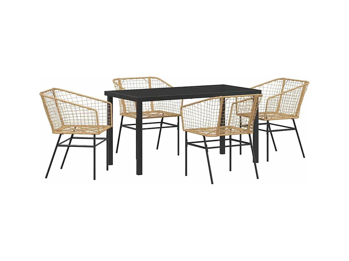 Set de Salle à Manger de Jardin 5 Pièces Marron Poly Rattan