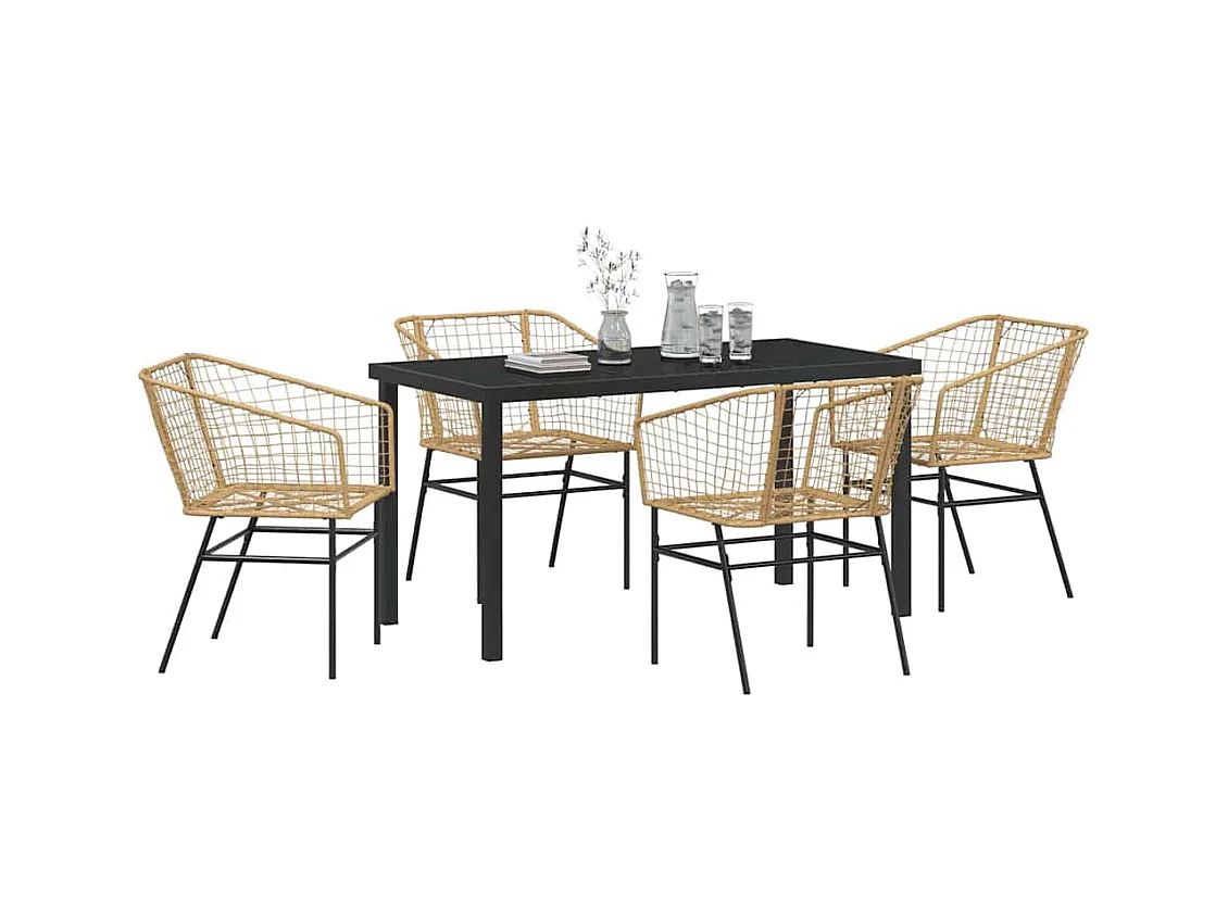 Set de Salle à Manger de Jardin 5 Pièces Marron Poly Rattan