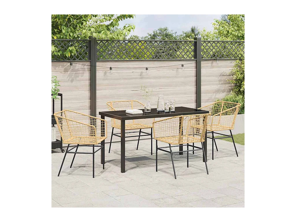 Set de Salle à Manger de Jardin 5 Pièces Marron Poly Rattan