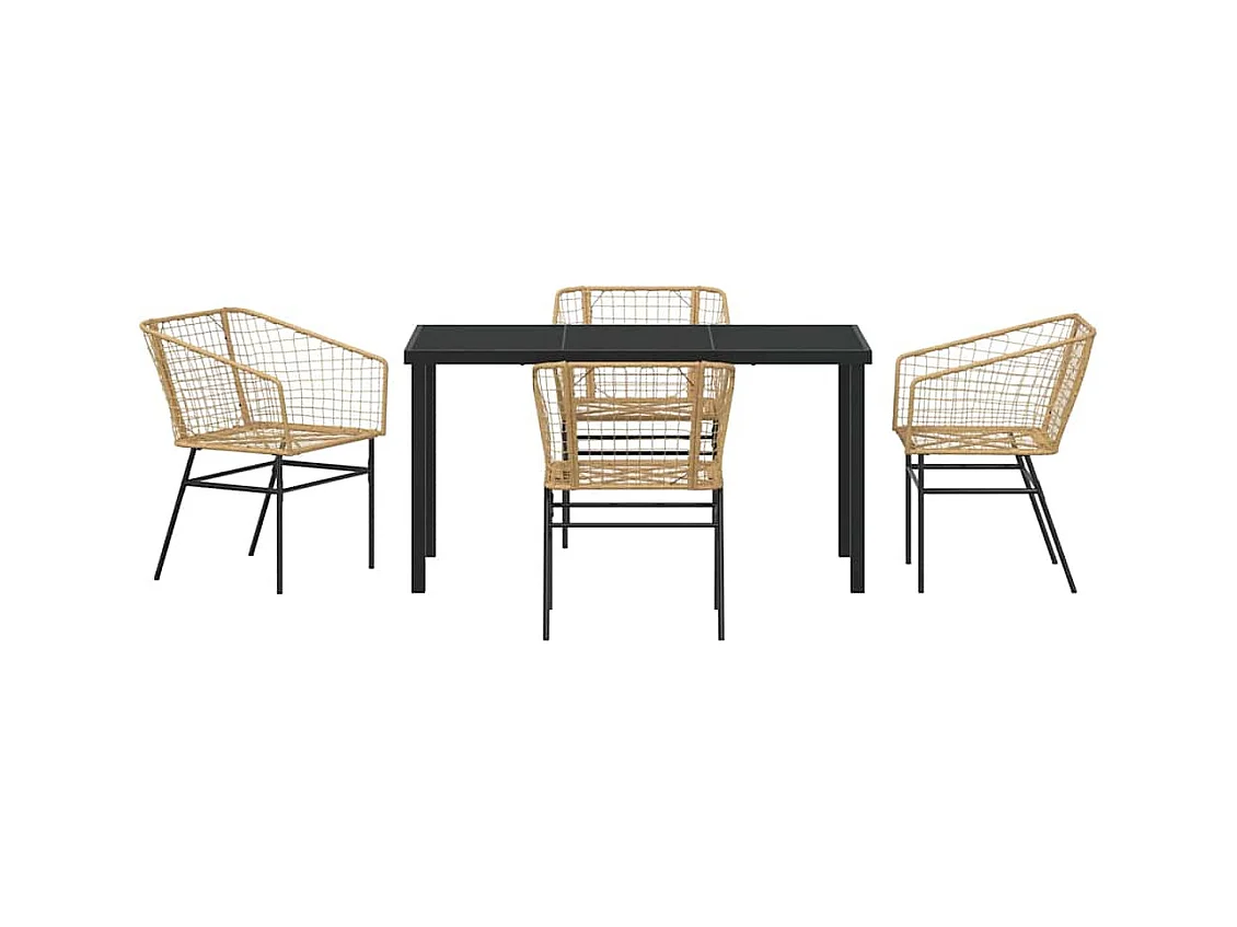 Set de Salle à Manger de Jardin 5 Pièces Marron Poly Rattan