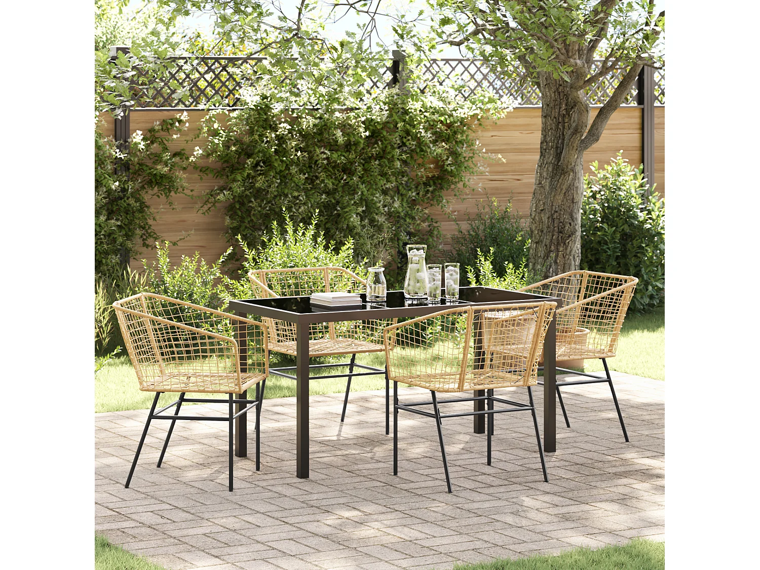 Set de Salle à Manger de Jardin 5 Pièces Marron Poly Rattan