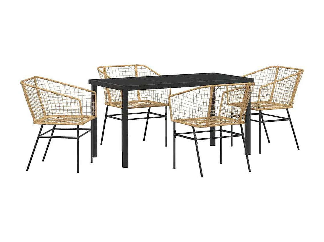 Set de Salle à Manger de Jardin 5 Pièces Marron Poly Rattan