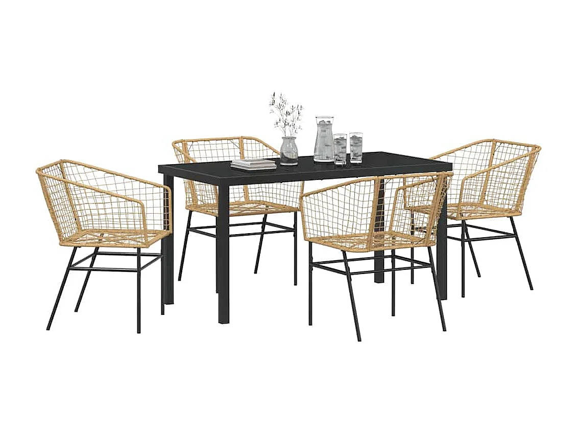 Set de Salle à Manger de Jardin 5 Pièces Marron Poly Rattan