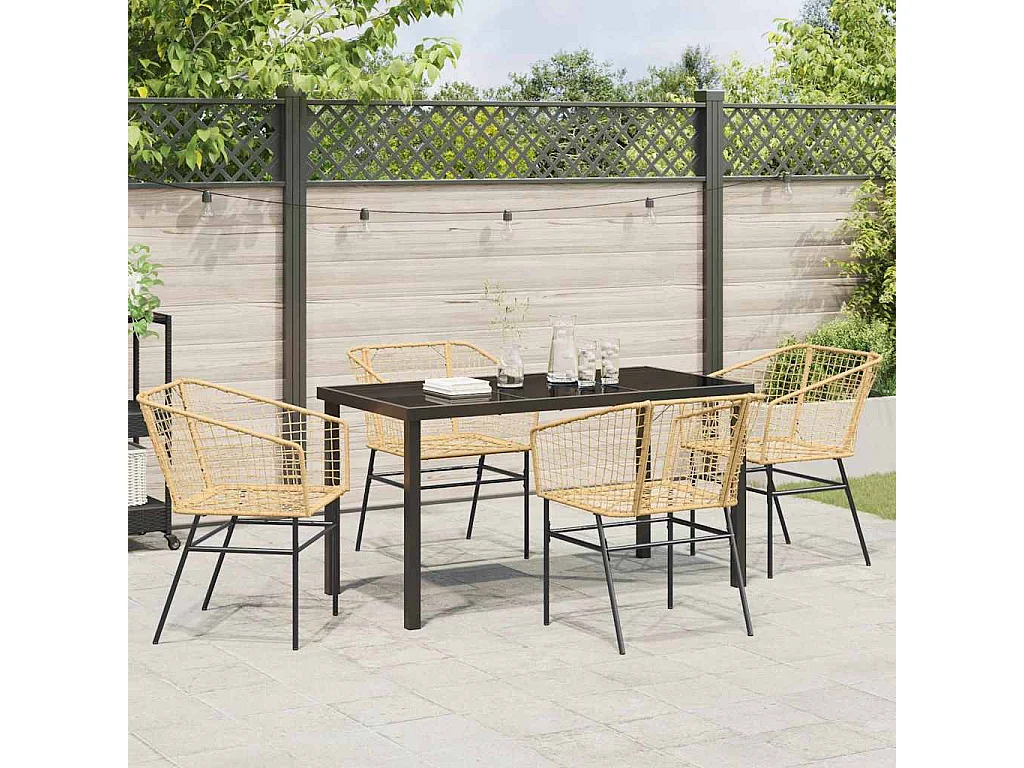 Set de Salle à Manger de Jardin 5 Pièces Marron Poly Rattan