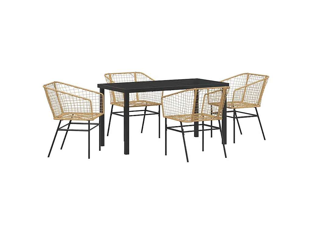 Set de Salle à Manger de Jardin 5 Pièces Marron Poly Rattan