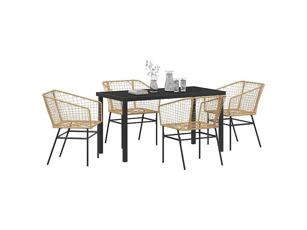 Set de Salle à Manger de Jardin 5 Pièces Marron Poly Rattan