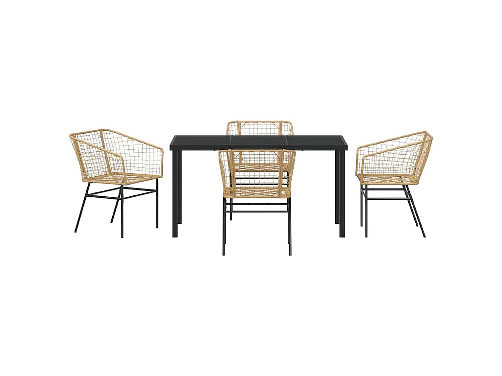 Set de Salle à Manger de Jardin 5 Pièces Marron Poly Rattan