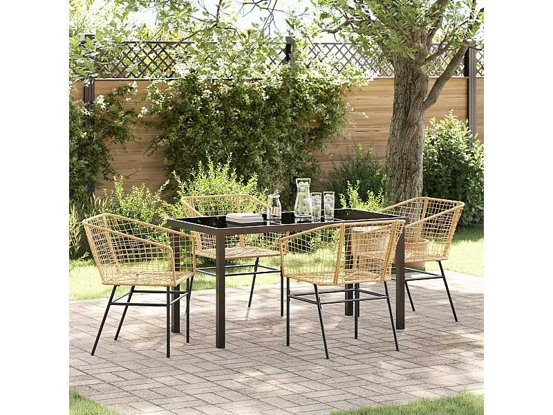 Set de Salle à Manger de Jardin 5 Pièces Marron Poly Rattan