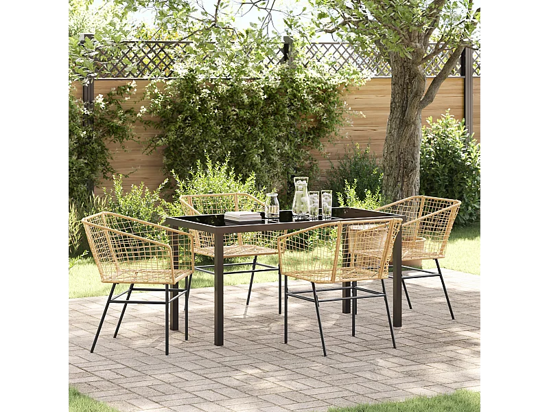 5-teiliges Garten-Essset, braun, Poly Rattan
