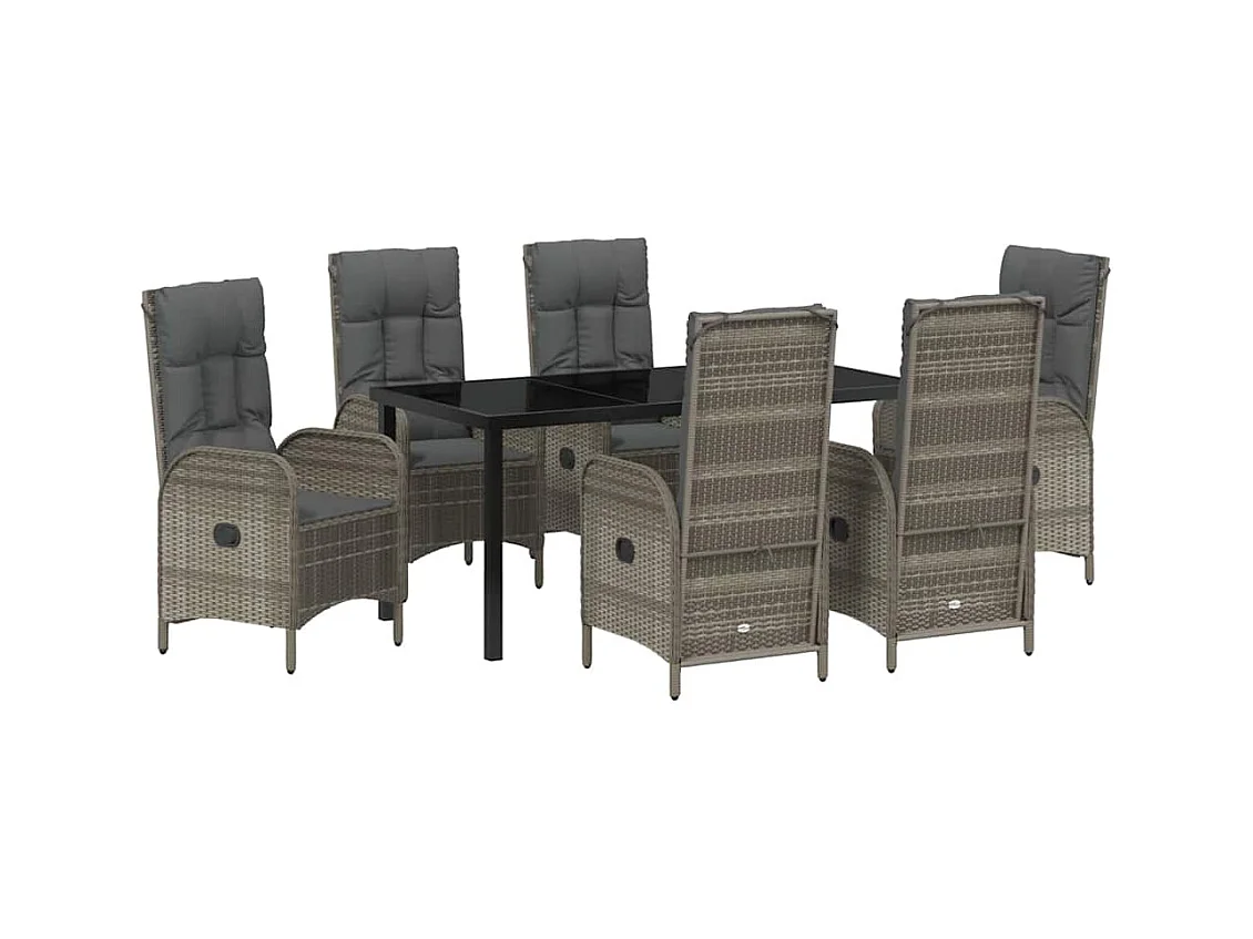 Set da pranzo da giardino in polyrattan grigio da 7 pezzi