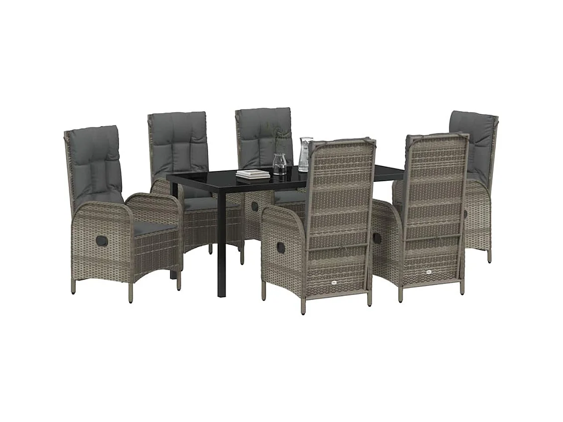 Set da pranzo da giardino in polyrattan grigio da 7 pezzi