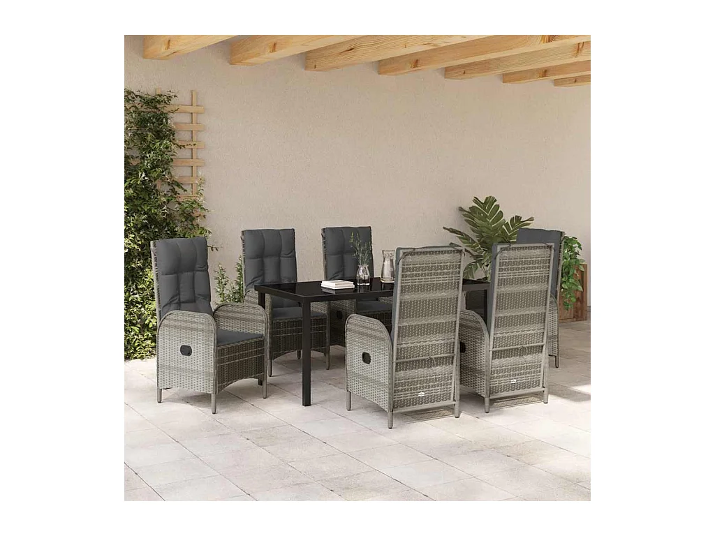 Set da pranzo da giardino in polyrattan grigio da 7 pezzi
