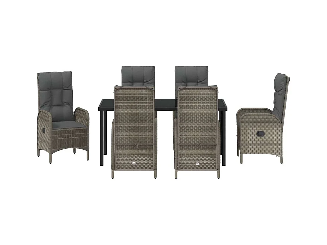 Set da pranzo da giardino in polyrattan grigio da 7 pezzi