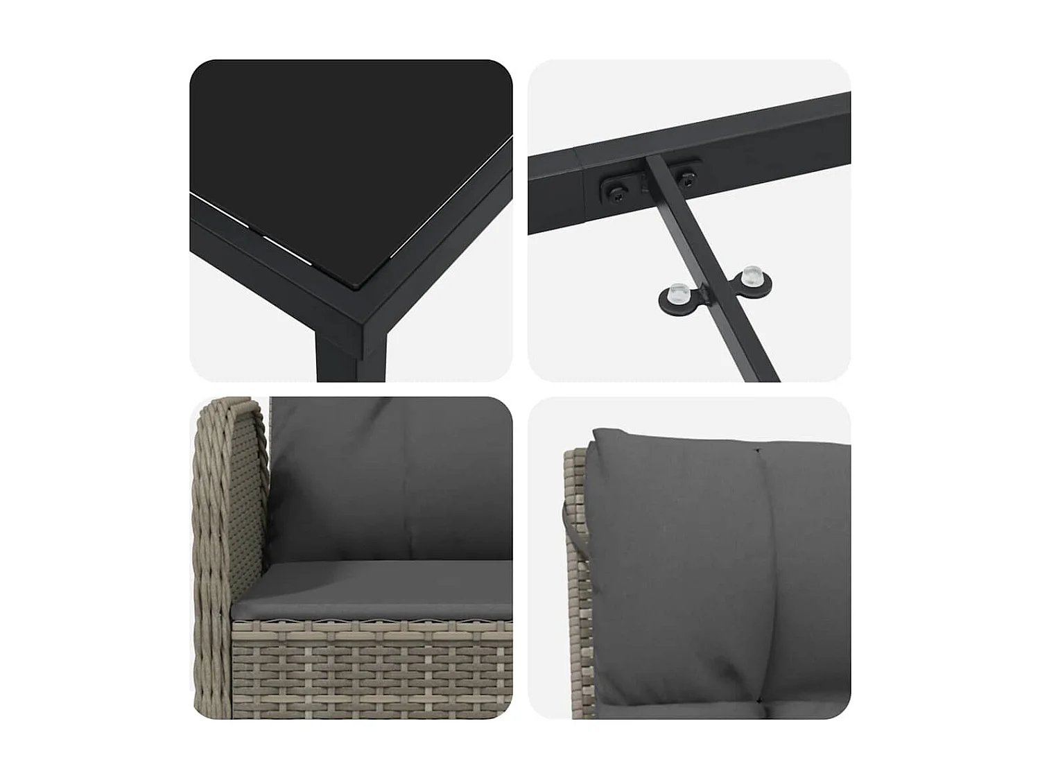 Set de 7 pièces de salle à manger de jardin en poly rotin gris