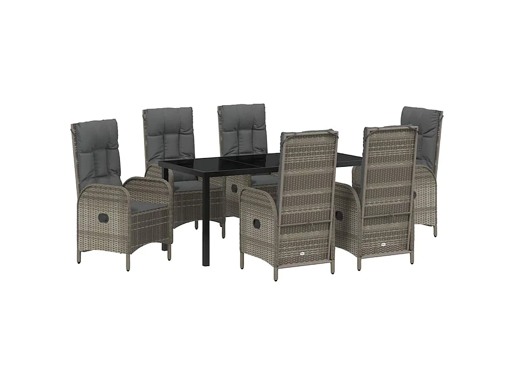 Set de 7 pièces de salle à manger de jardin en poly rotin gris