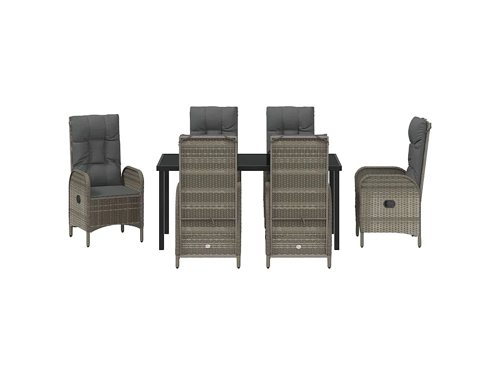 Set de 7 pièces de salle à manger de jardin en poly rotin gris
