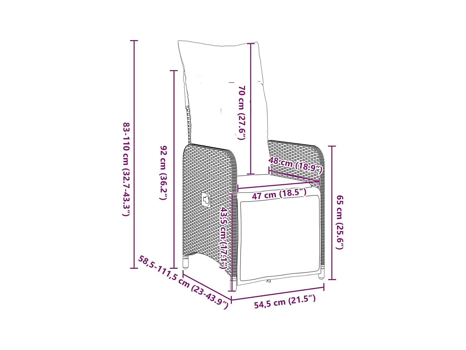 Set da pranzo da giardino in rattan sintetico nero, 3 pezzi, con cuscini